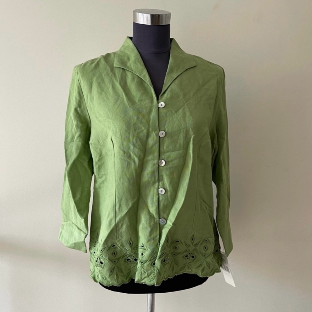 RAFAEL Light Green Linen Button-Down Women's Shirt Blouse